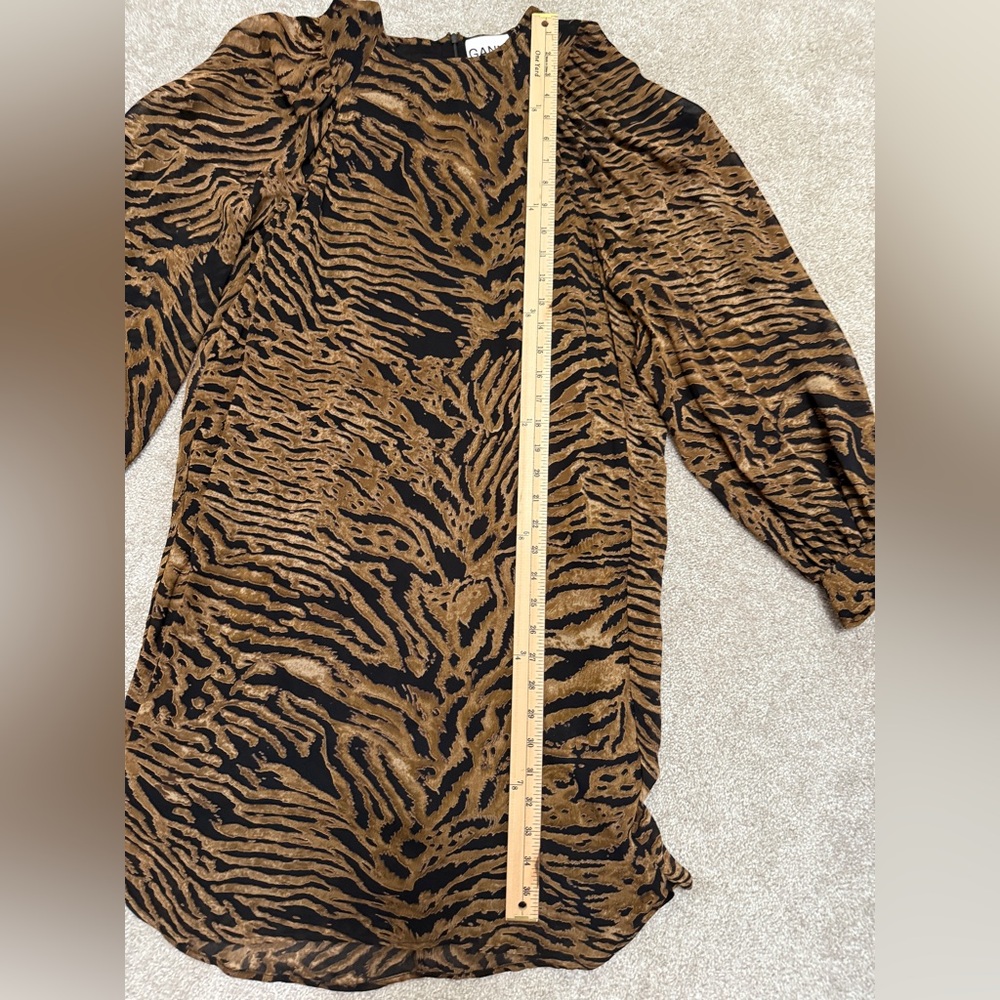 Ganni - Printed Georgette Black & Brown Tiger Patterned Dress - size 36 or US 4 - Picture 9 of 16